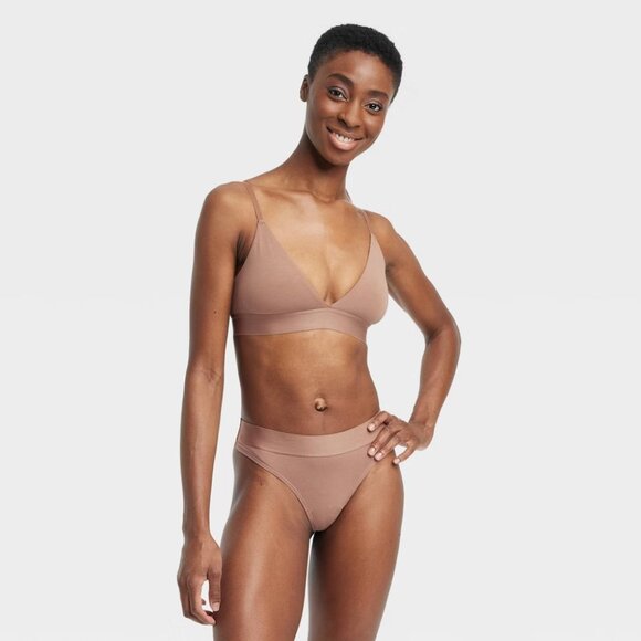 NEW Women's Cotton Stretch Thong with Elastic Waist - Auden™ Brown Large - Picture 2 of 6